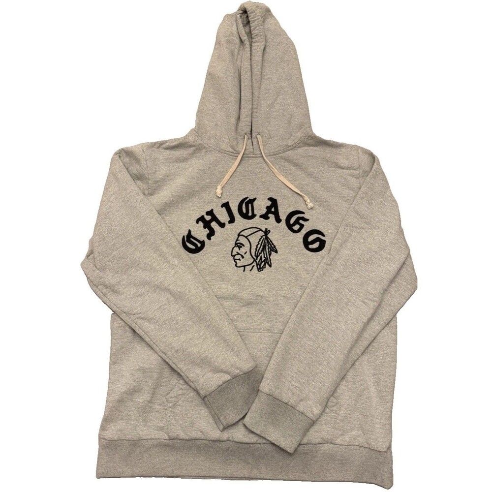 Red Jacket Chicago Blackhawks Archive Pullover Hoodie Sweatshirt Gray Mens XL